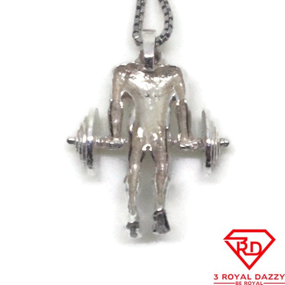 Men Weight Lifting charm pendant 925 Silver - Picture 4 of 4